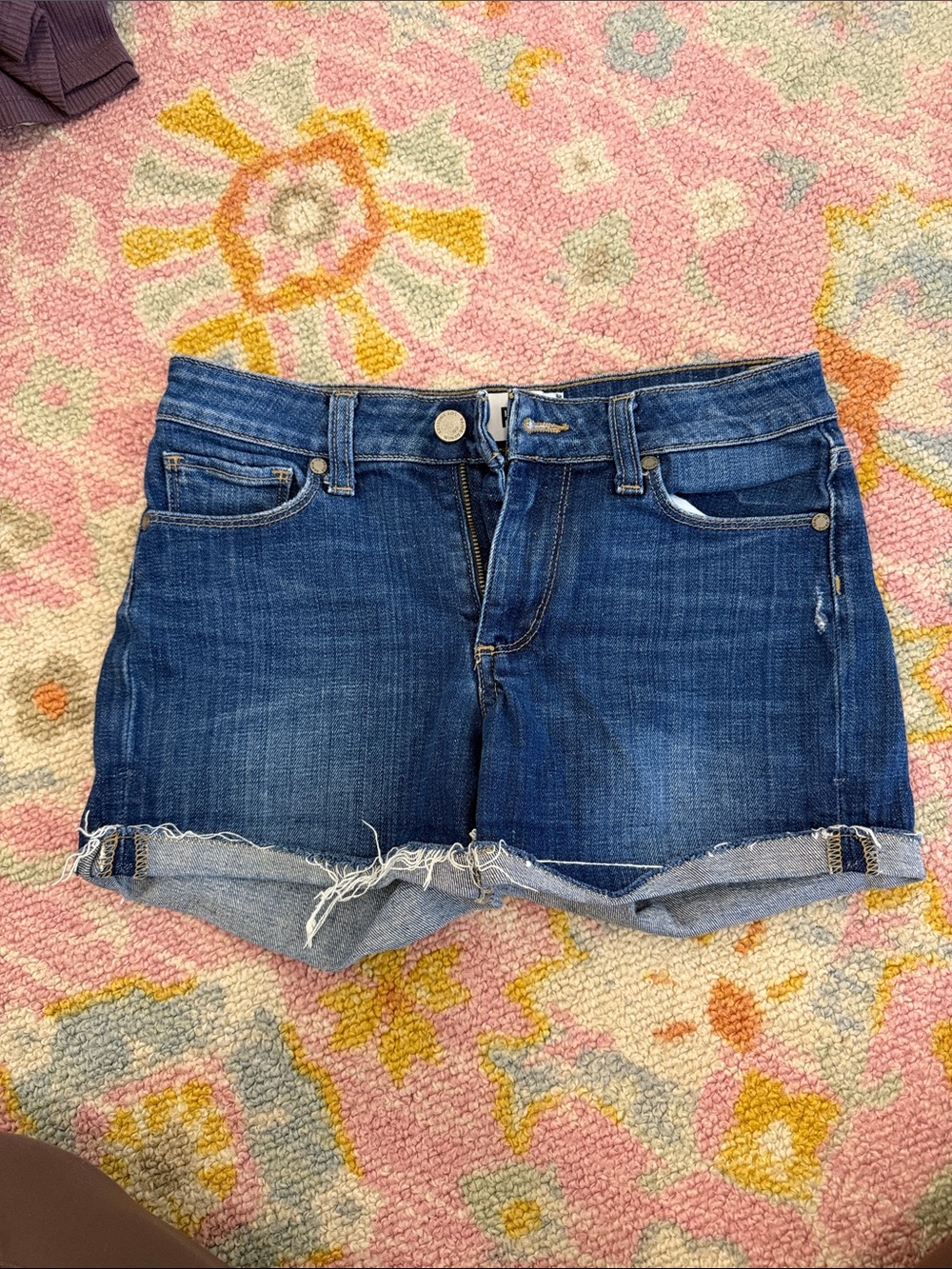 PAIGE Dark Blue Denim Cutoff Shorts